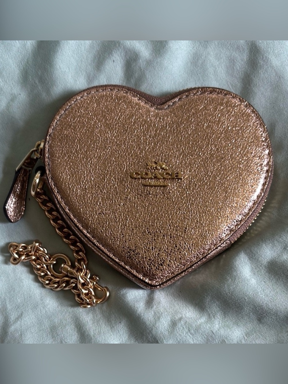 Coach Metallic Rose Gold Heart Coin Case Sparkle EUC